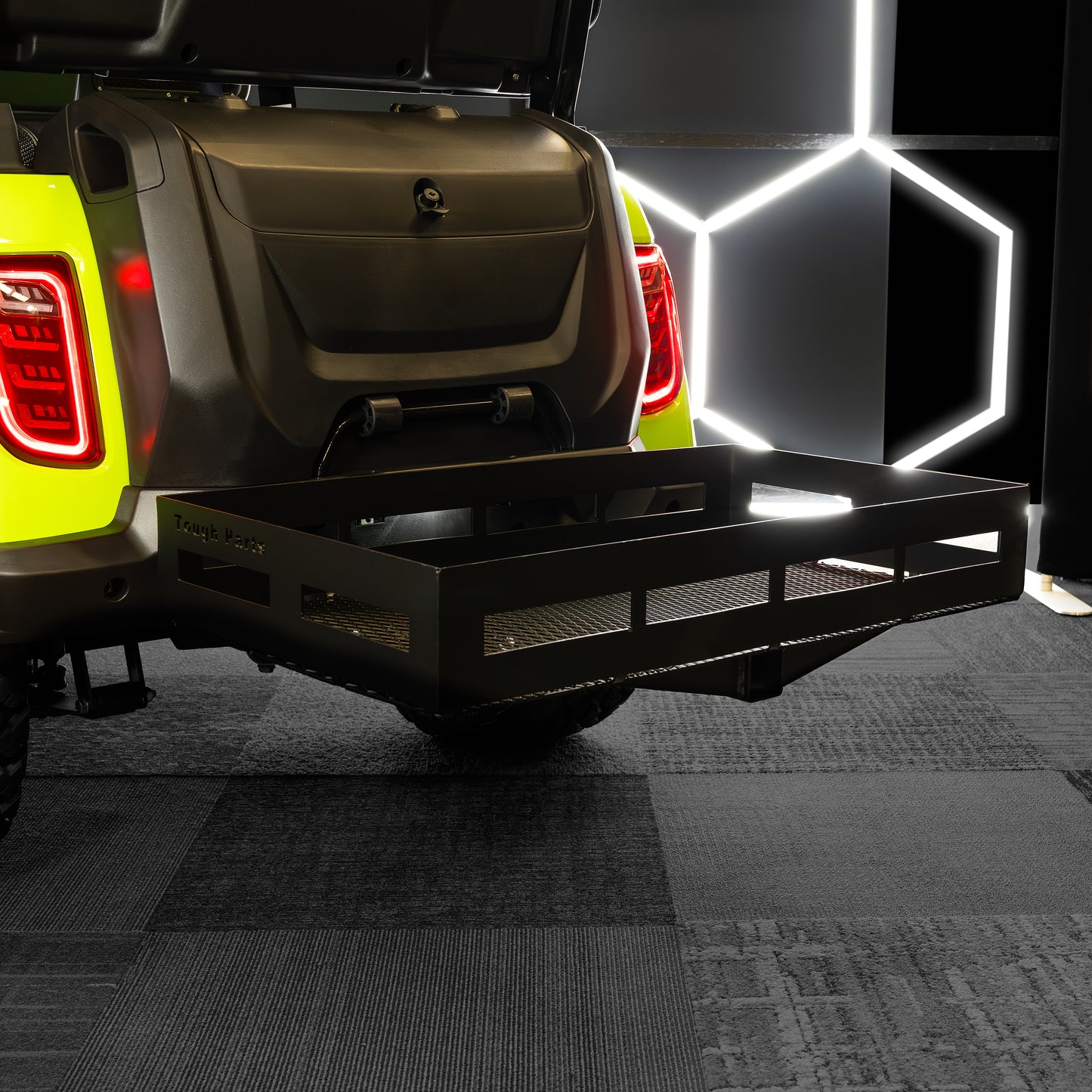 Golf cart storage basket hitch attachment