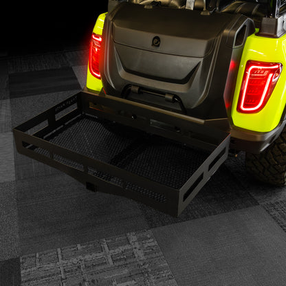 Golf cart storage basket hitch attachment